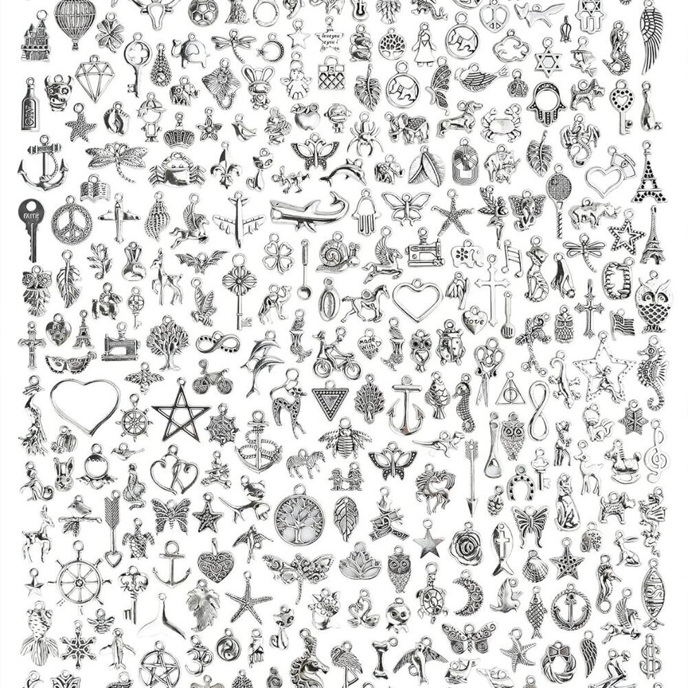 300 PCS Wholesale Bulk Lots Jewelry Making Charms Mixed Smooth Tibetan Silver Al - Picture 1 of 7